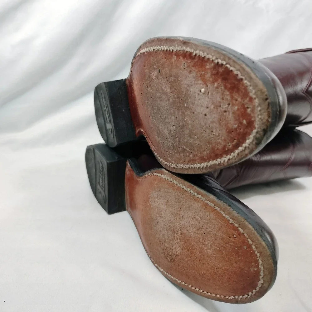 Justin Burgundy Cowboy Boots; Leather, Made in USA, Vintage, Western
